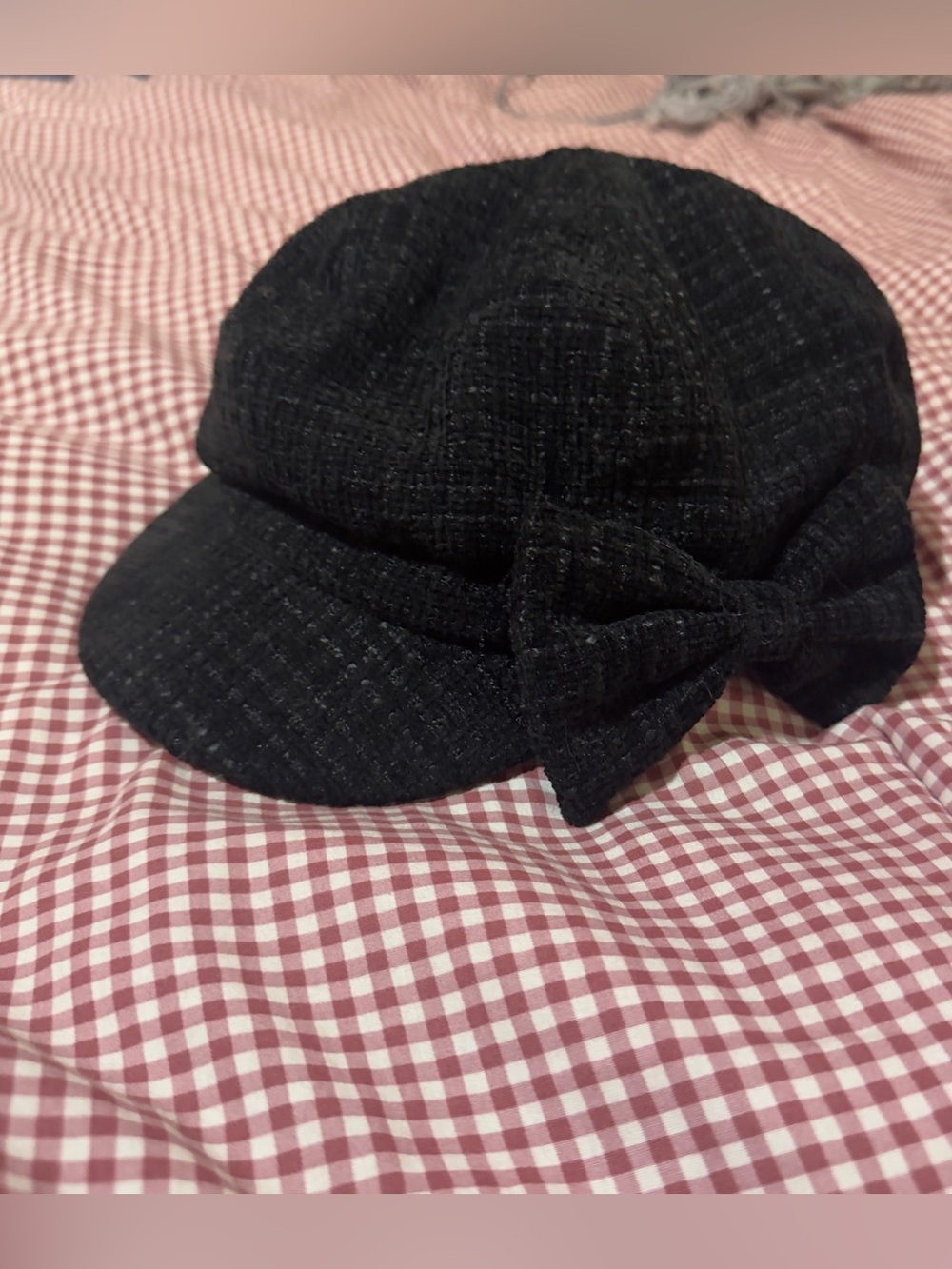 Y2K Black Bow Accent Newsboy Cap